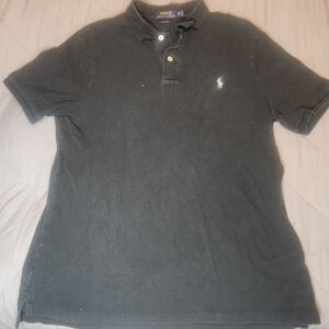 Polo By Ralph Lauren Black With Grey Logo Polo Shirt Basic 100% Cotton RN 41381